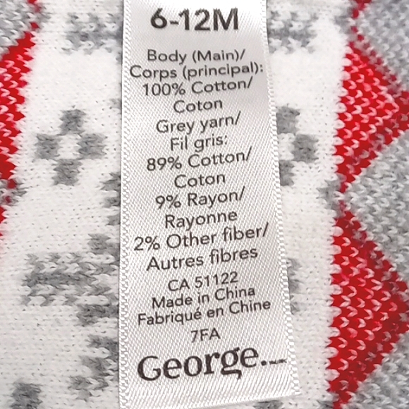 George baby red, white, and grey knit fair isle sweater US 6-12M - Picture 4 of 5